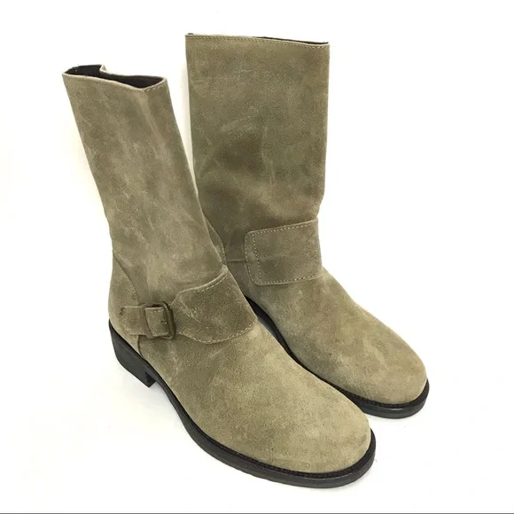 J.Crew Womens 5.5 Dixon Short Boots Suede Leather Beige Gray Buckle Detail 30485 - Picture 2 of 8